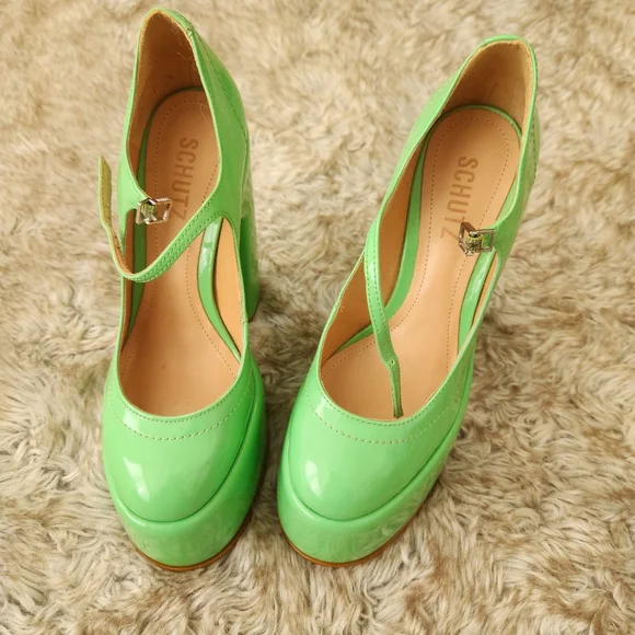 SCHUTZ Zayne Platform Mary Jane‎ Heels Gianni Green Women's Size 7 - Picture 3 of 10